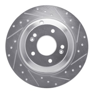 Hyundai Genesis Coupe Brake Rotor (1) - Rear Right - R1 Concepts - Drilled & Slotted - Silver - `10-`16